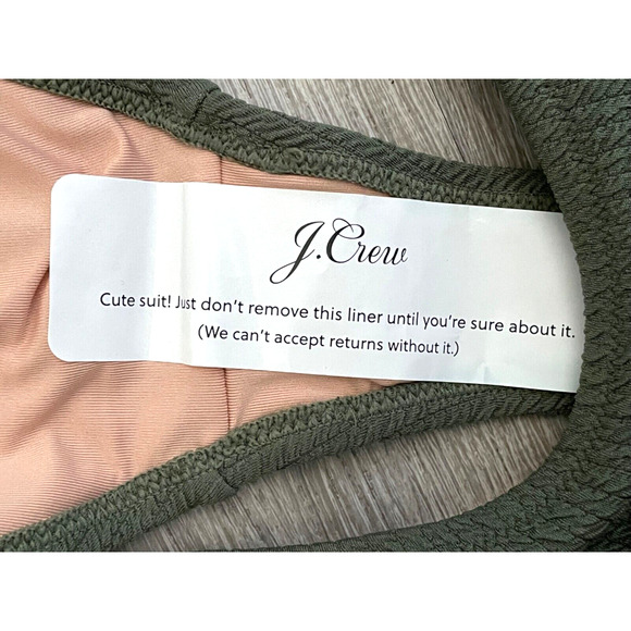 J. Crew Textured Curved-Waist Cheeky Bikini Bottom High Cut Olive Green Medium - Picture 16 of 16